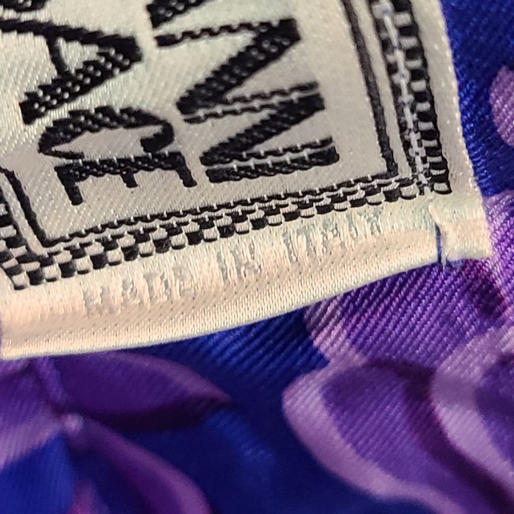 Versace Vintage Silk Skirt Pleated Mini Blue Purple Asymmetrical Hem Mini Italy - Picture 8 of 14